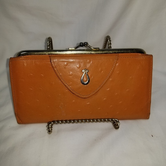 Amity Handbags - B8,063 Amity Orange Leather Clutch Vintage